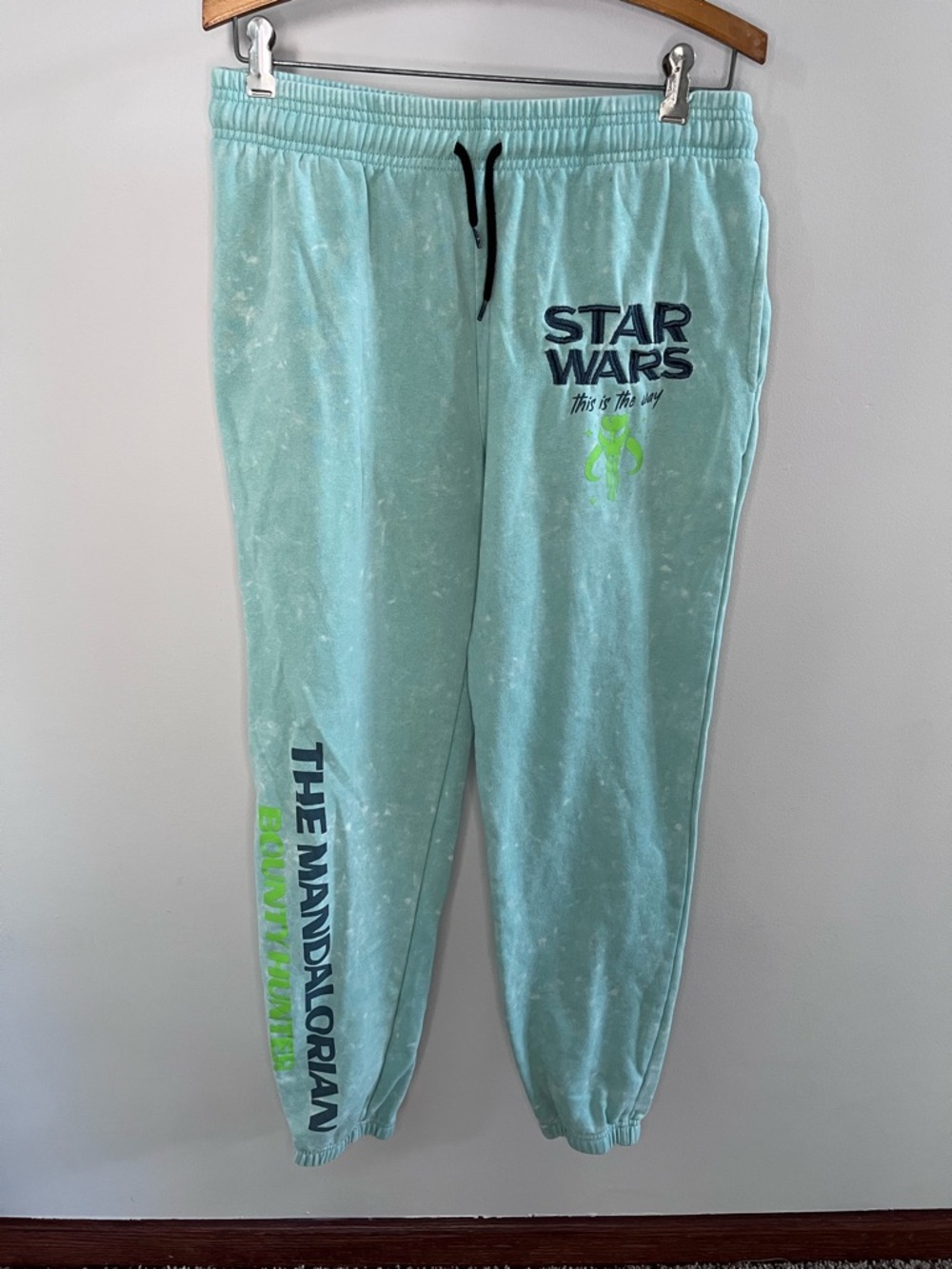 Star Wars The Mandalorian Joggers Mens Small Mint Green Acid Wash Sweatpants SM